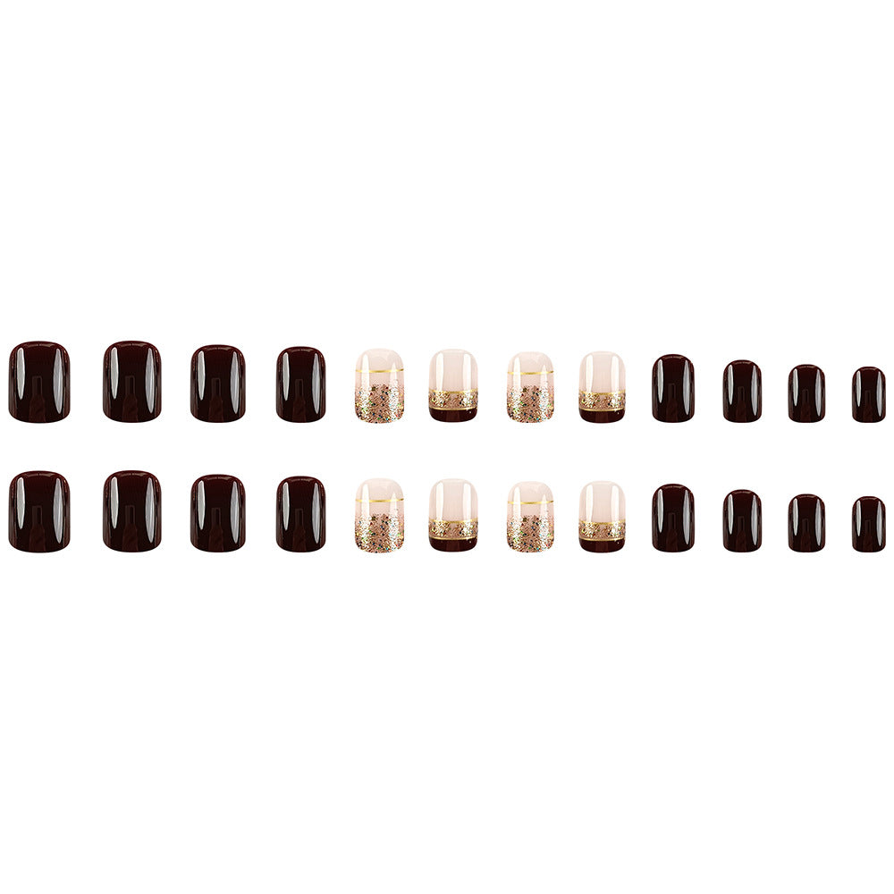 French Short Press On Nails – Simple Rhinestone Design 