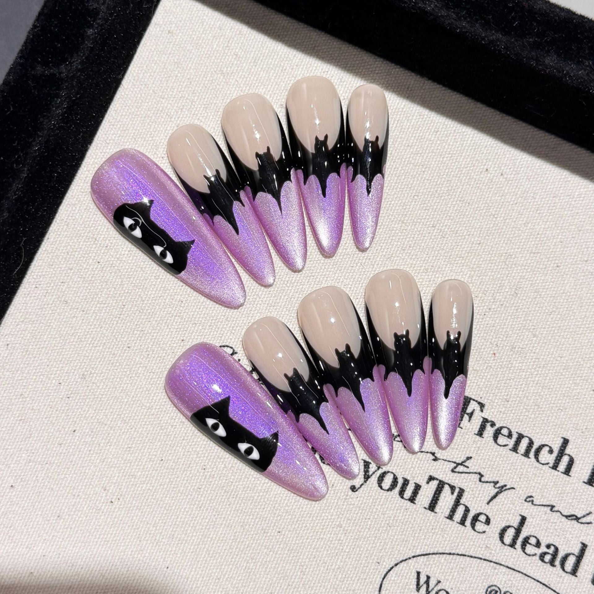 Halloween Press On Nails – Spider & Bat Handmade Fake Nails