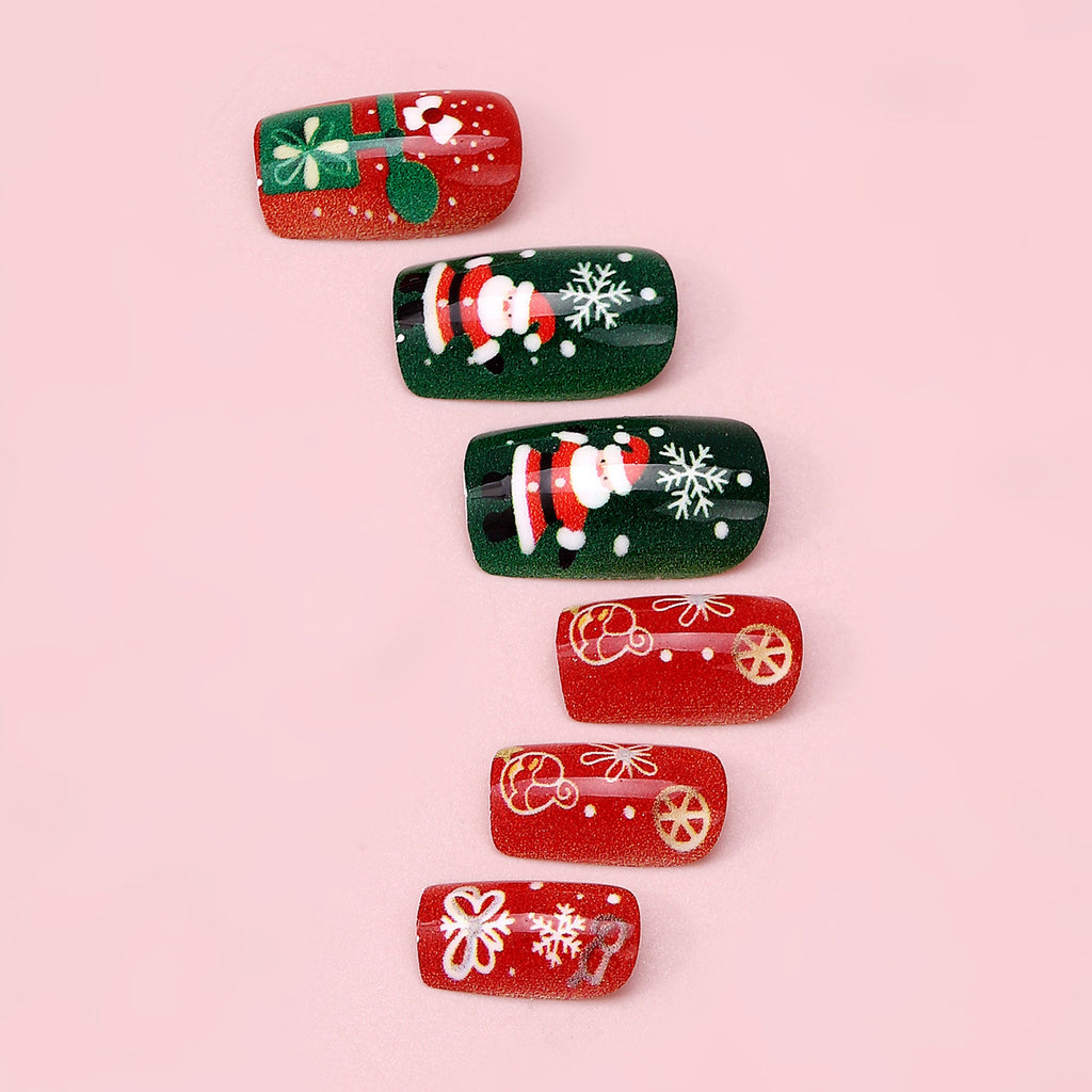 Uñas postizas navideñas con copos de nieve: puntas cuadradas medianas 