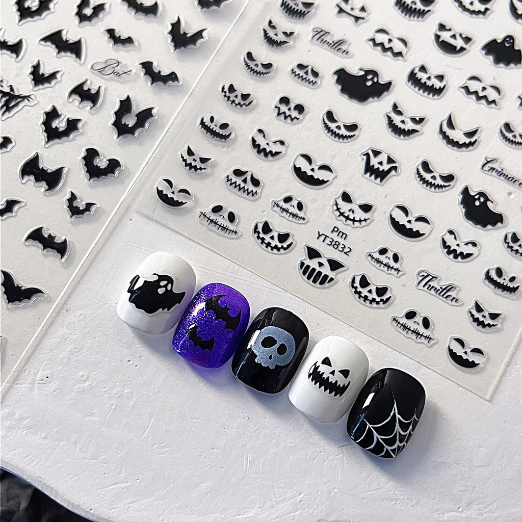 Halloween Black Bat Nail Stickers – Evil Face Self-Adhesive Nail Art Decals 