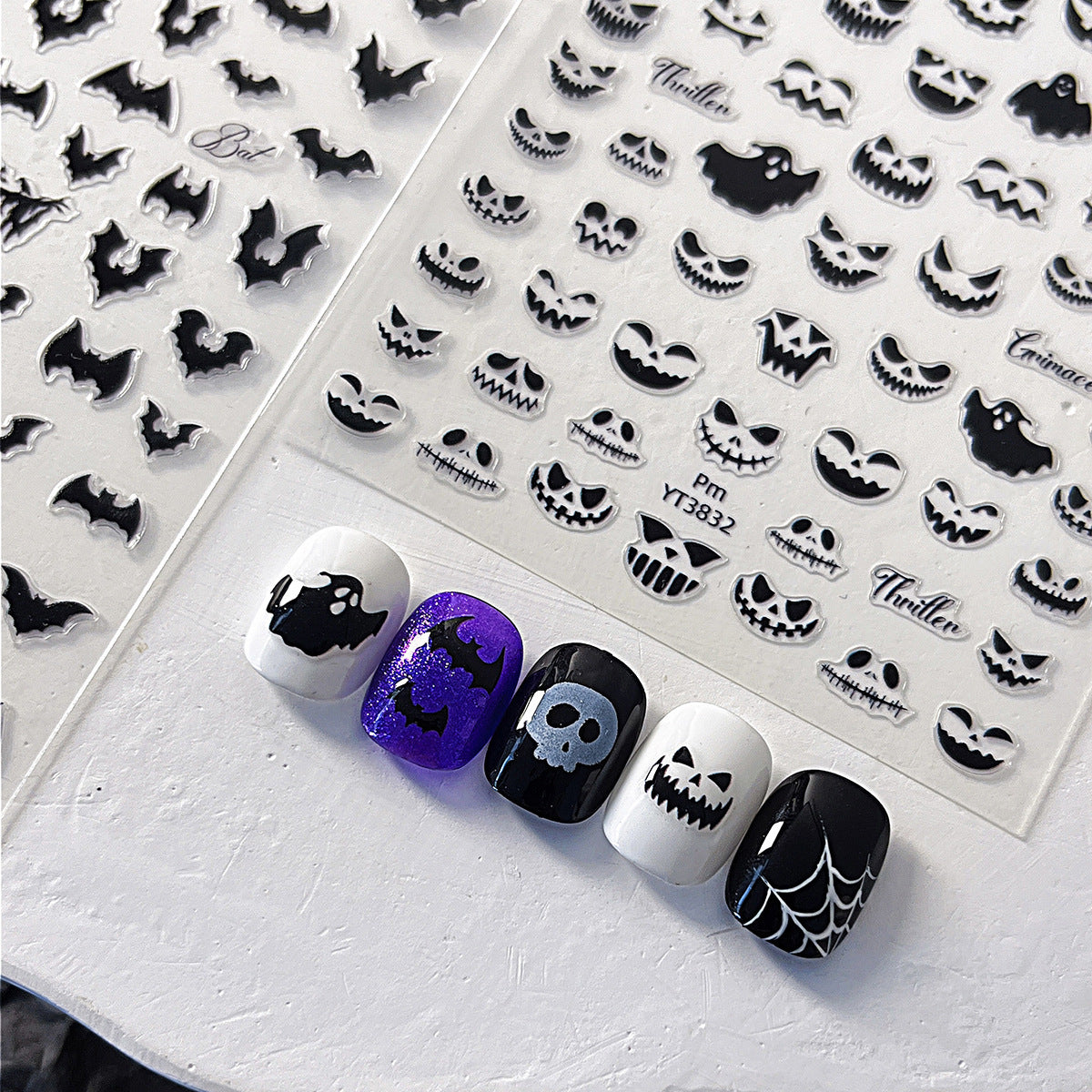 Halloween Black Bat Nail Stickers – Evil Face Self-Adhesive Nail Art Decals 