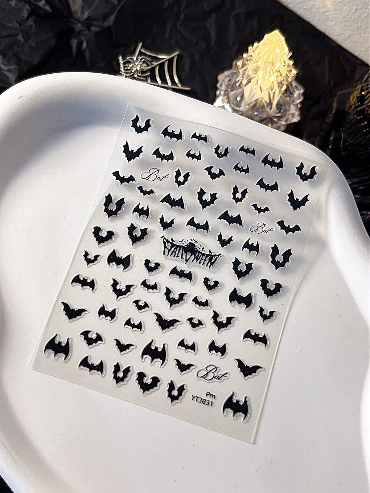 Halloween Black Bat Nail Stickers – Evil Face Self-Adhesive Nail Art Decals 