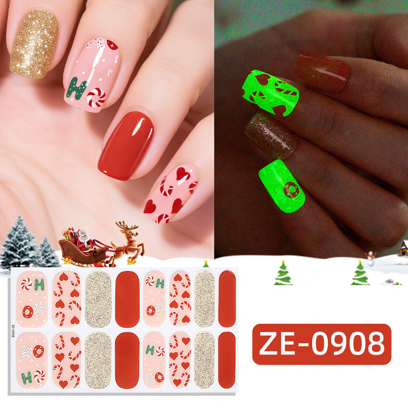 Christmas Glow Nail Polish Strips – Luminous Tree Design Nail Stickers
