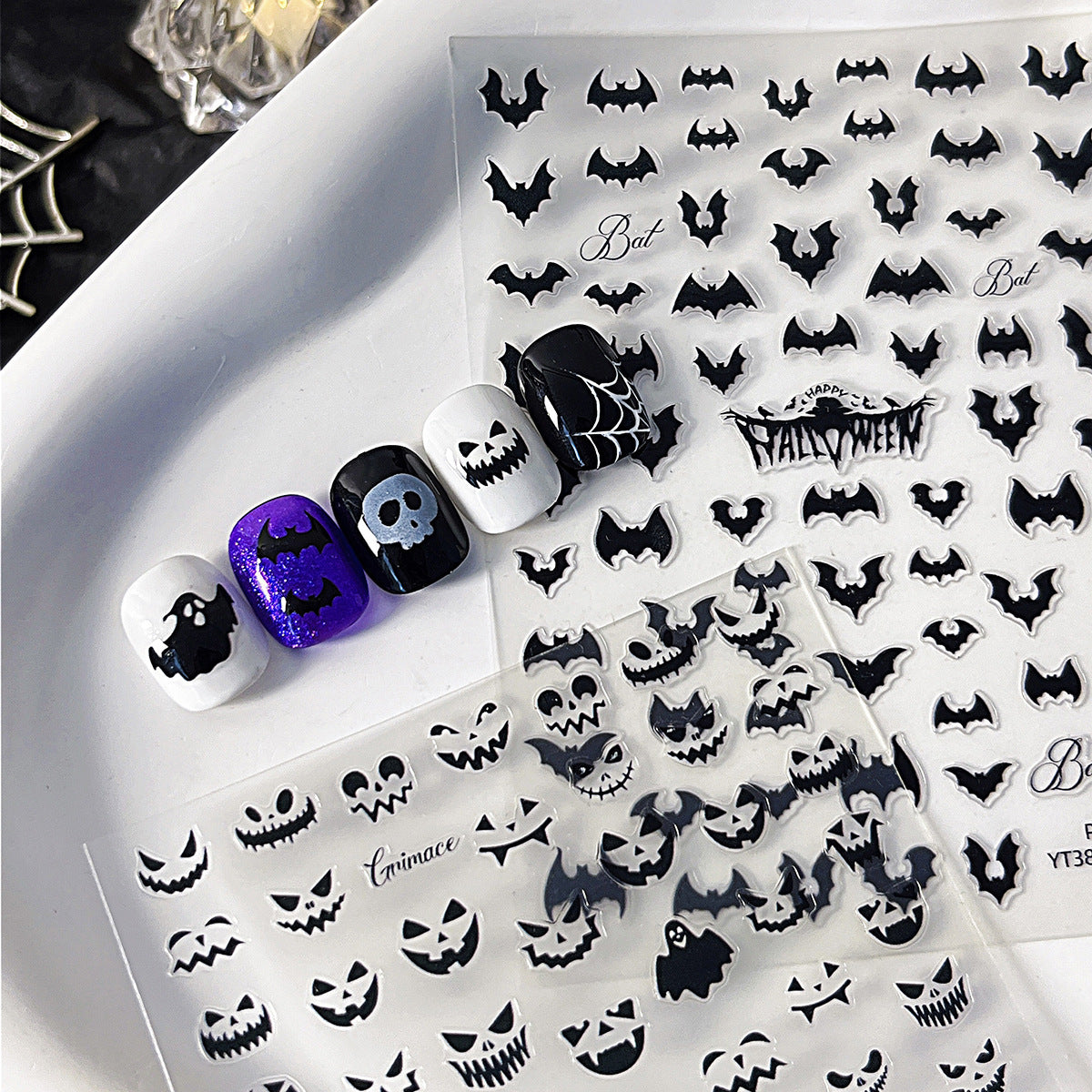 Halloween Black Bat Nail Stickers – Evil Face Self-Adhesive Nail Art Decals 