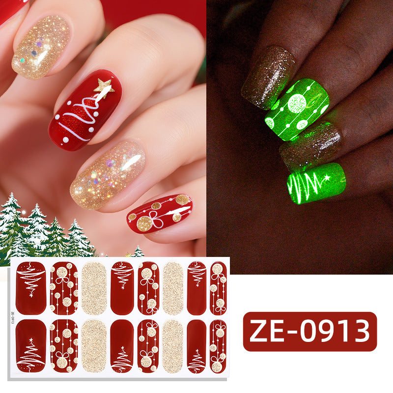 Christmas Glow Nail Polish Strips – Luminous Tree Design Nail Stickers