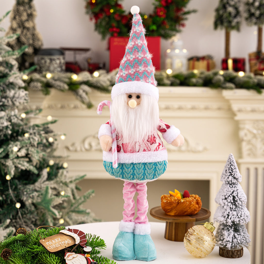 Pink Christmas Plush Decorations – Adjustable Santa & Snowman Figurines for Home or Shop Display