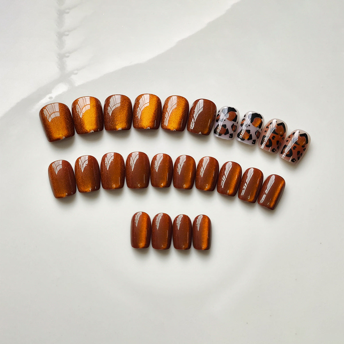 Orange Cat Eye Short Press On Nails – Leopard Print Hot Girl Style Fake Nails 