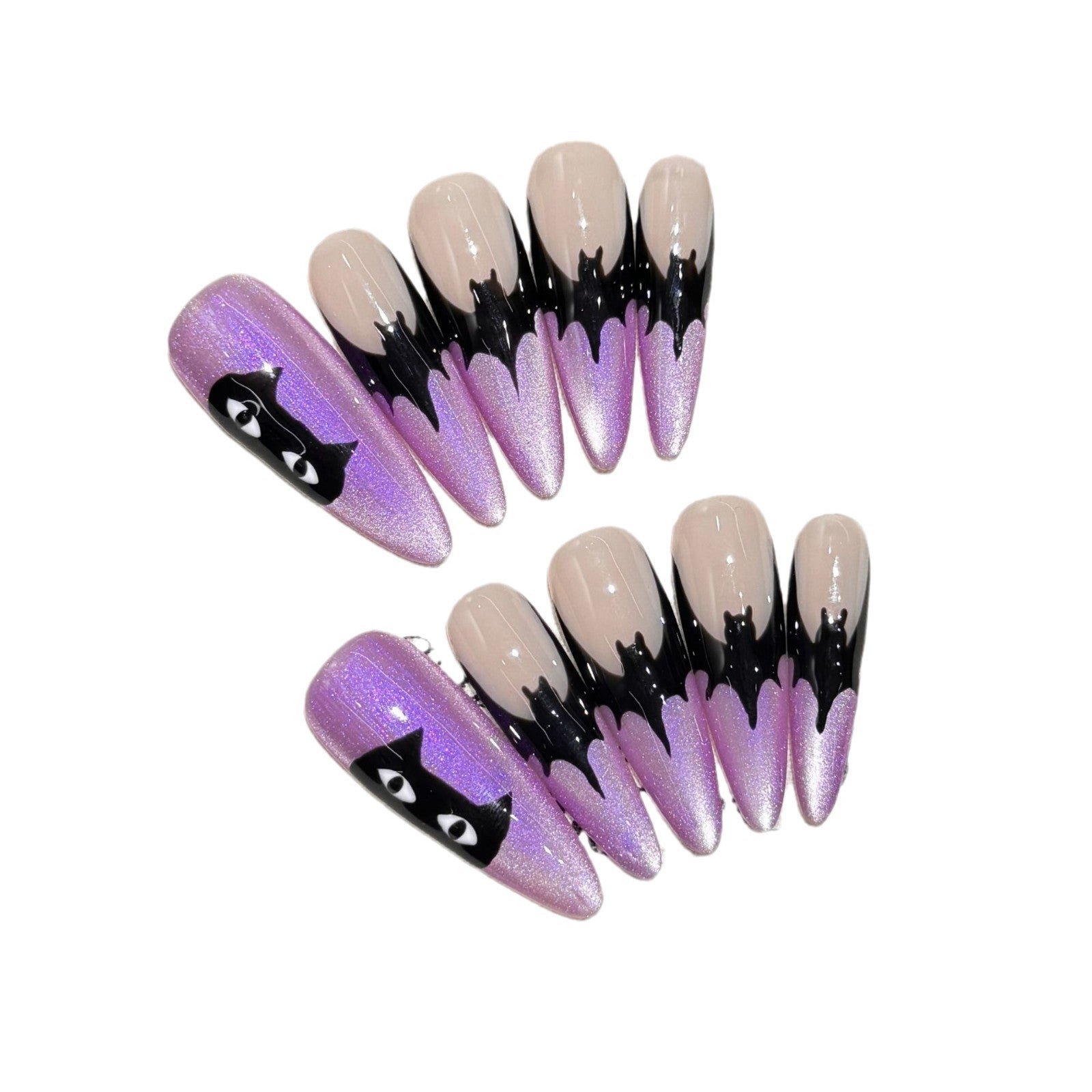 Halloween Press On Nails – Spider & Bat Handmade Fake Nails