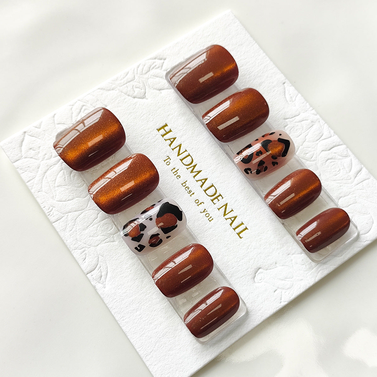 Orange Cat Eye Short Press On Nails – Leopard Print Hot Girl Style Fake Nails 