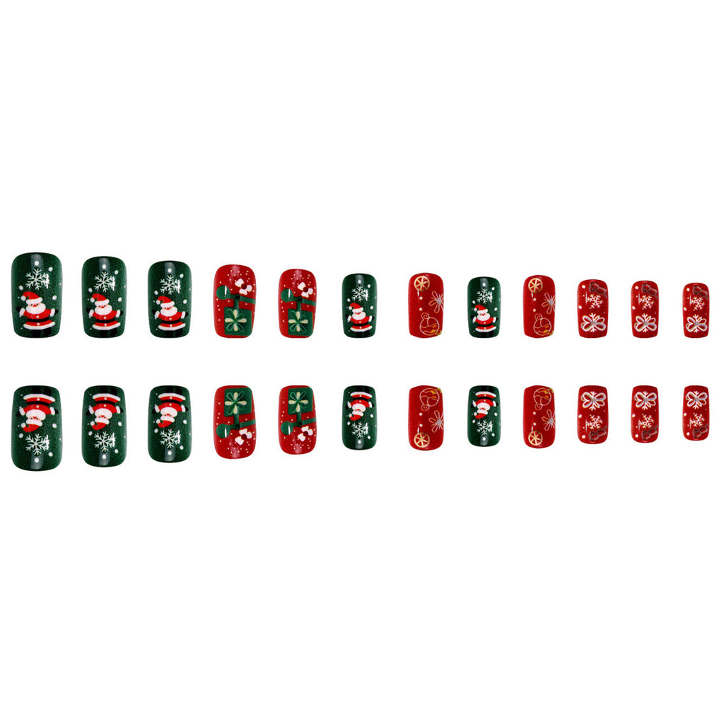 Uñas postizas navideñas con copos de nieve: puntas cuadradas medianas 