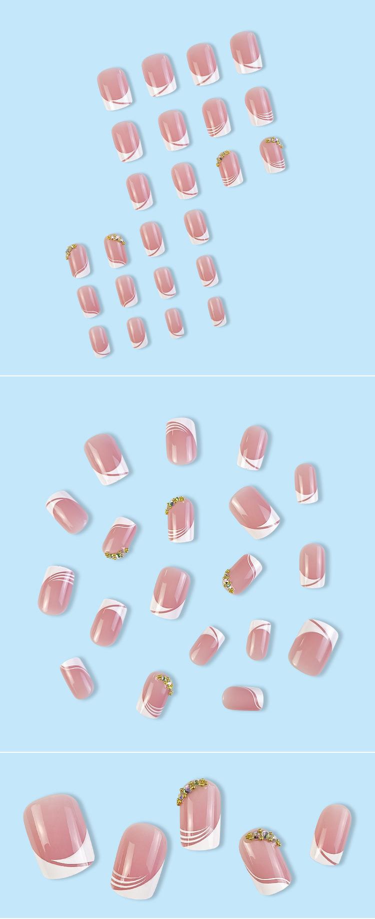 French Short Press On Nails – Simple Rhinestone Design 