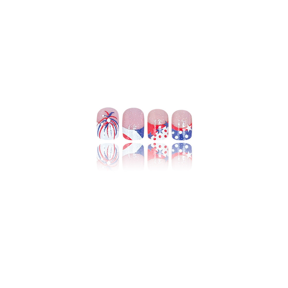 Independence Day USA Flag Fireworks Red Blue White Square Press On Nails 