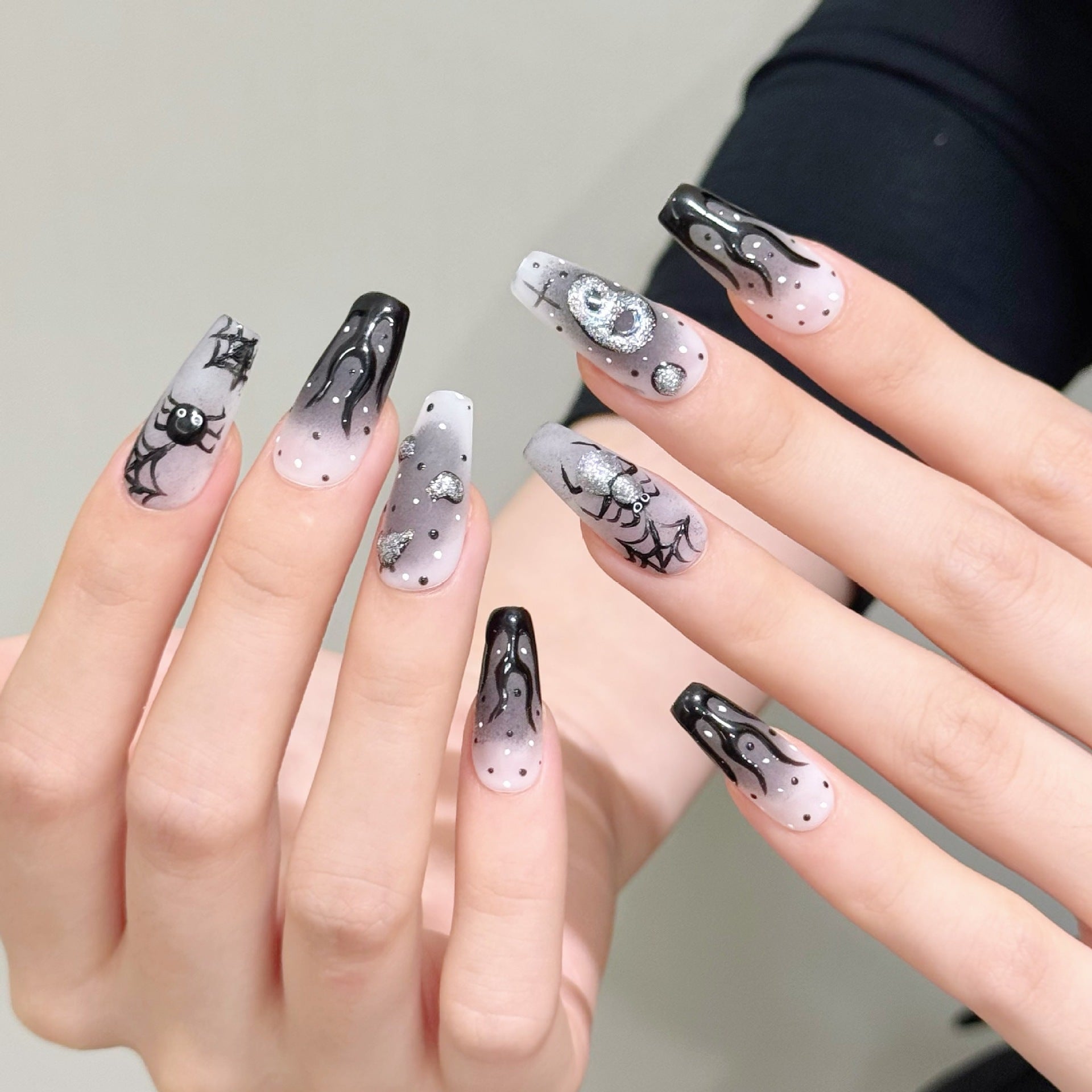 Halloween Dark Mirror Ghost Spider Press On Nails – Handmade Nail Art