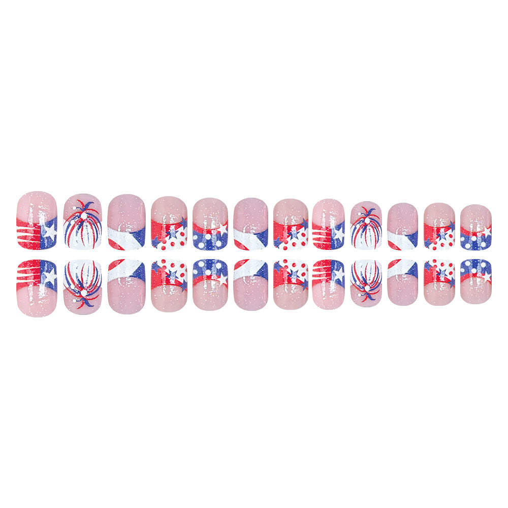 Independence Day USA Flag Fireworks Red Blue White Square Press On Nails 