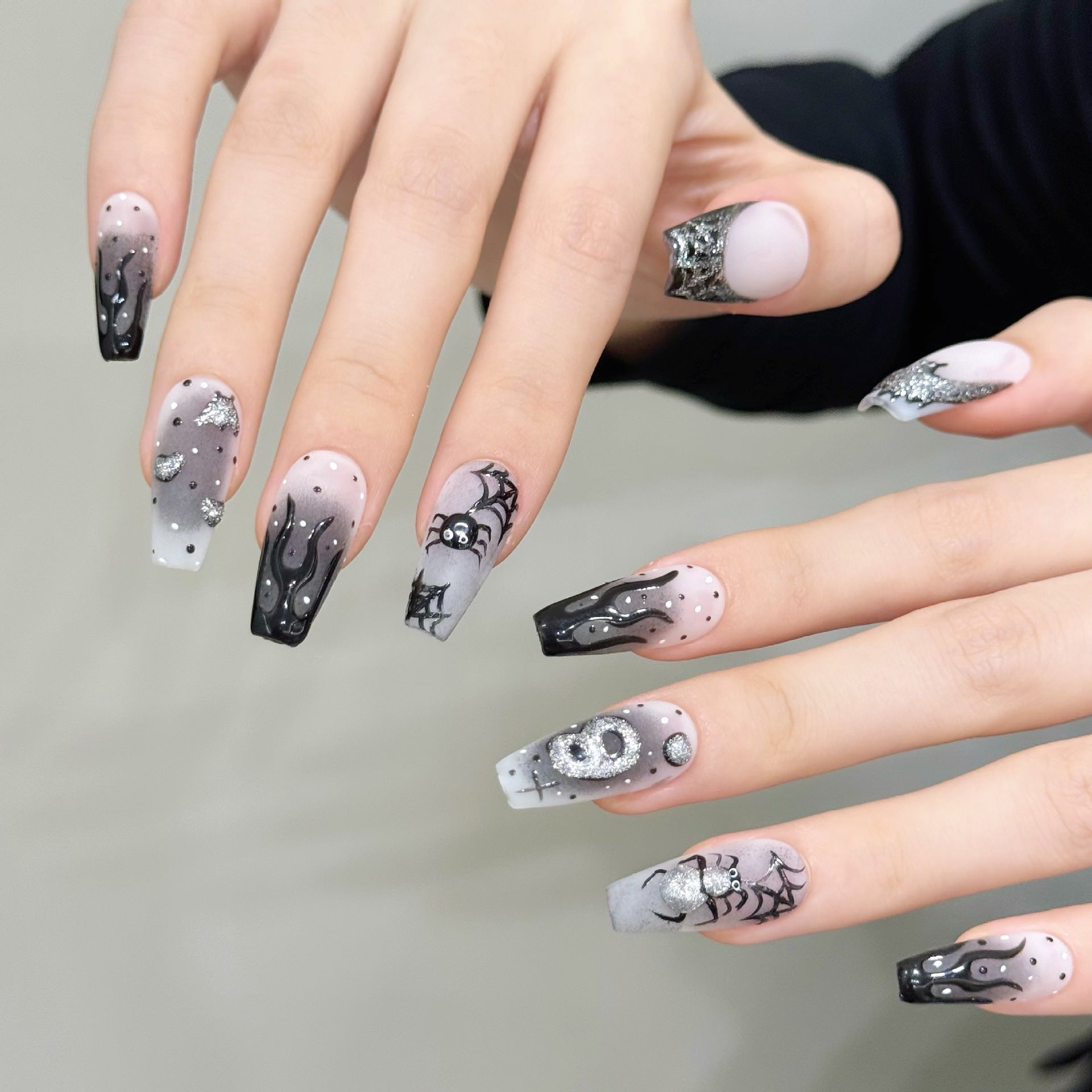 Halloween Dark Mirror Ghost Spider Press On Nails – Handmade Nail Art