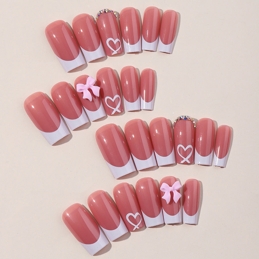 Handmade Butterfly Bow Press On Nails – Reusable Simple Fake Nail Tips, Elegant Nail Art for Women 