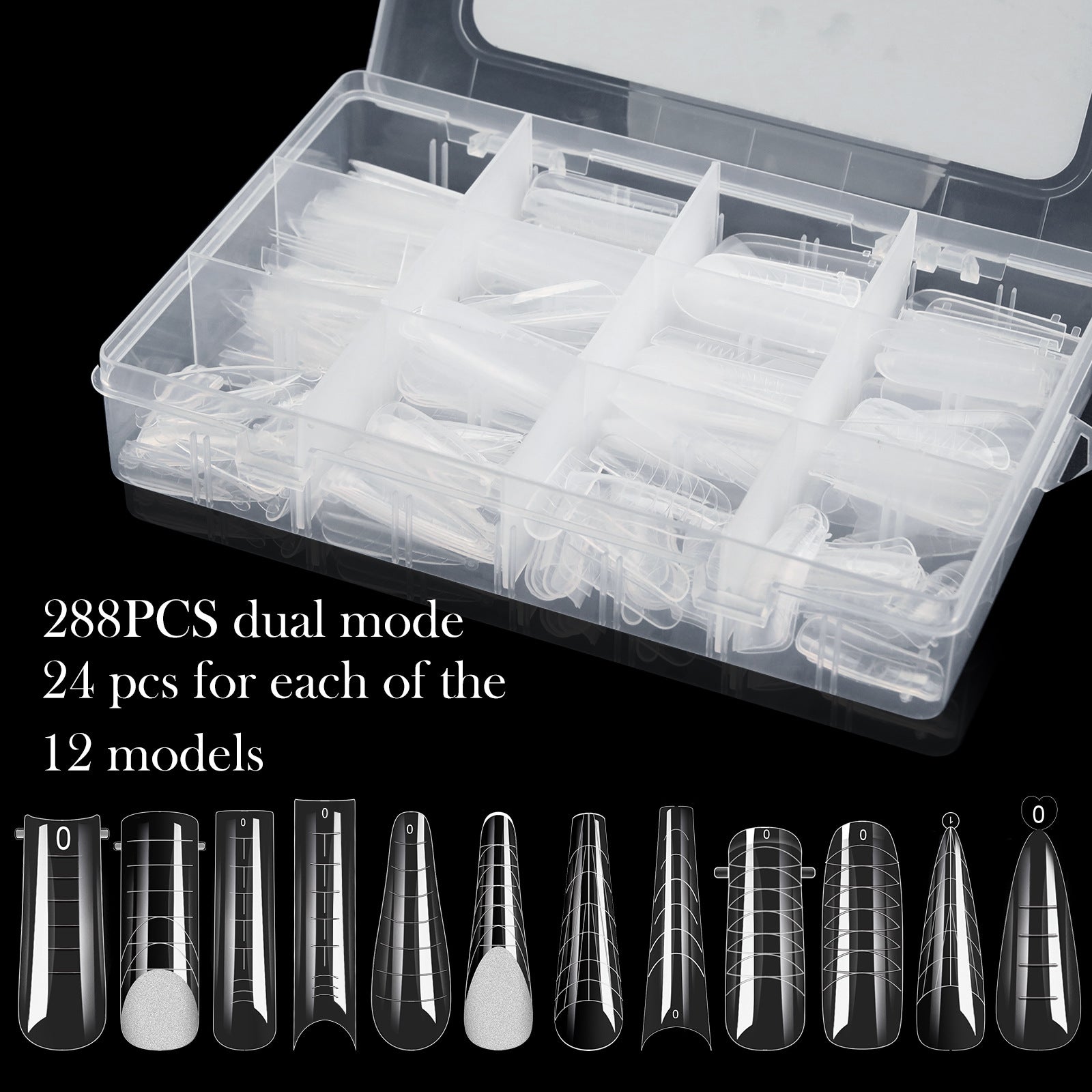AILLSA Long Coffin Nail Tips Acrylic Tapered Half Cover Nail Tips False Clear Nails Tips Fake Soft Gel Nails Extension Matte Press on Nails Tips for Nails Manicure Nail Salon 288PCS 12 Sizes