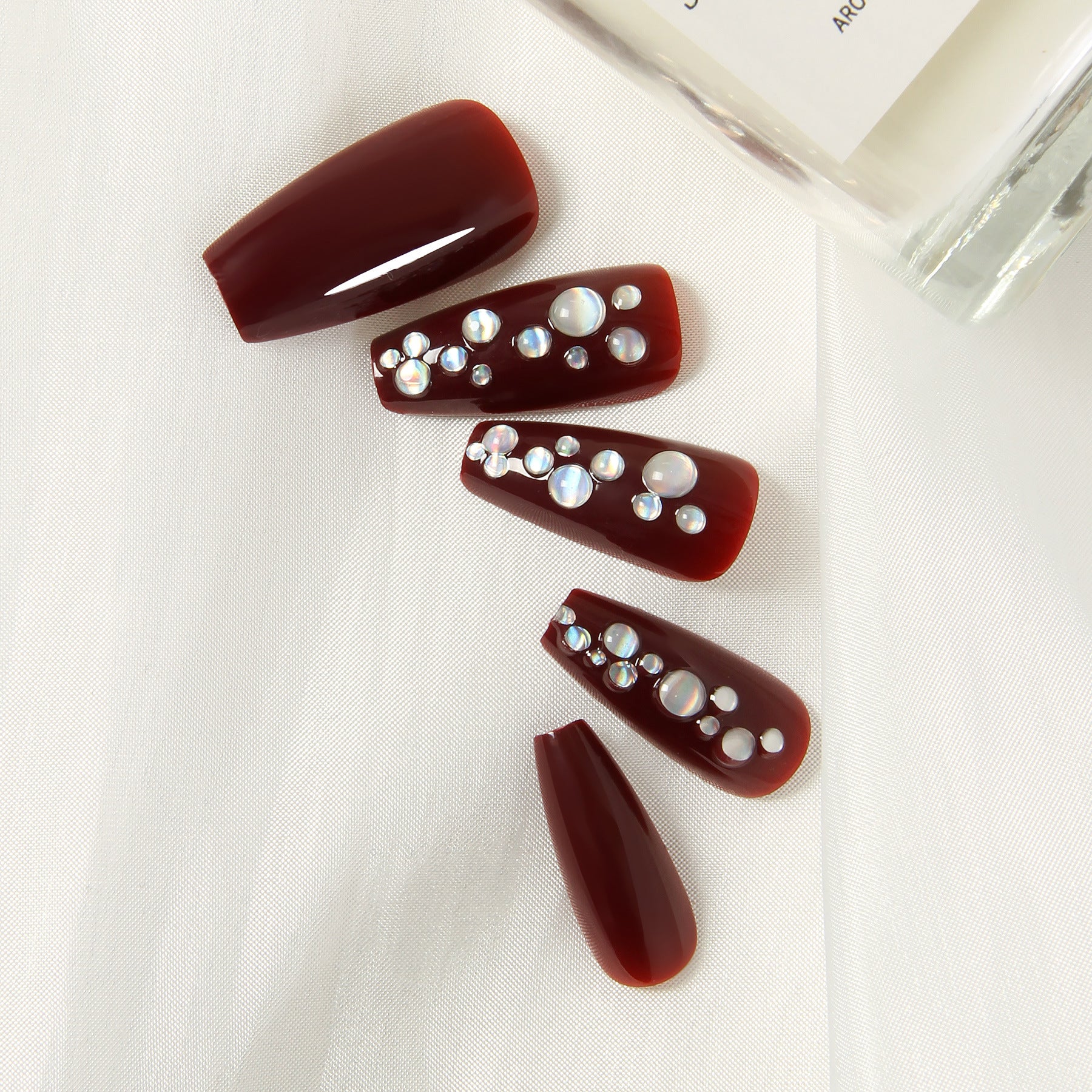 24PCS Holographic 3D Crystal Flower Ballerina Press On Nails – Laser Chrome Fake Nail Tips 