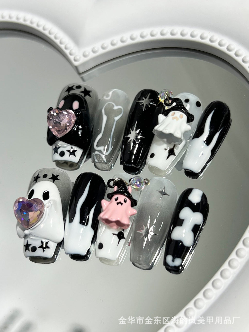 Halloween Press On Nails – Cute Ghost Handmade Detachable Fake Nails 