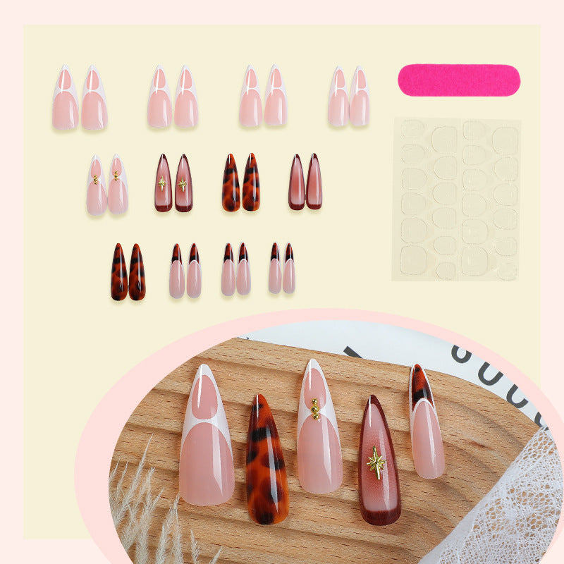 24PCS Long Stiletto Leopard Print Press On Nails – Reusable Fake Nail Tips 
