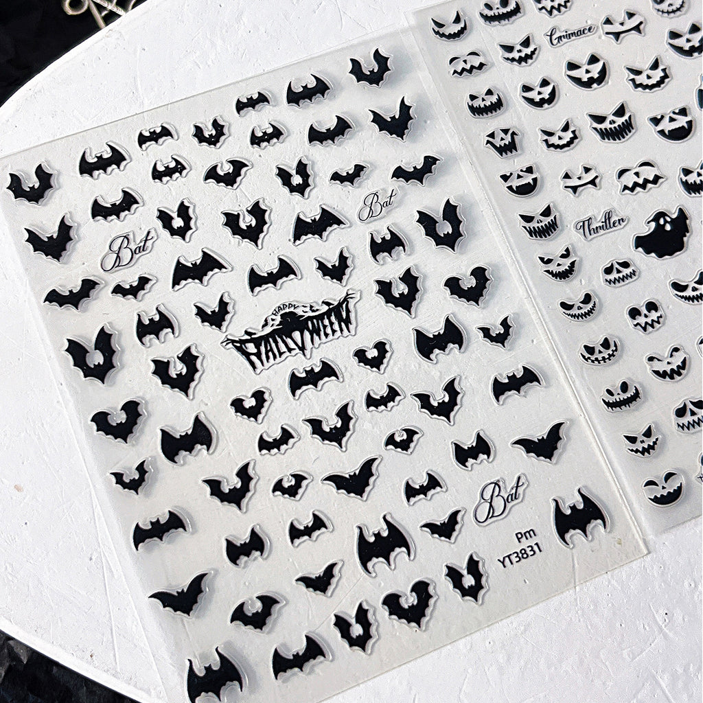 Halloween Black Bat Nail Stickers – Evil Face Self-Adhesive Nail Art Decals 