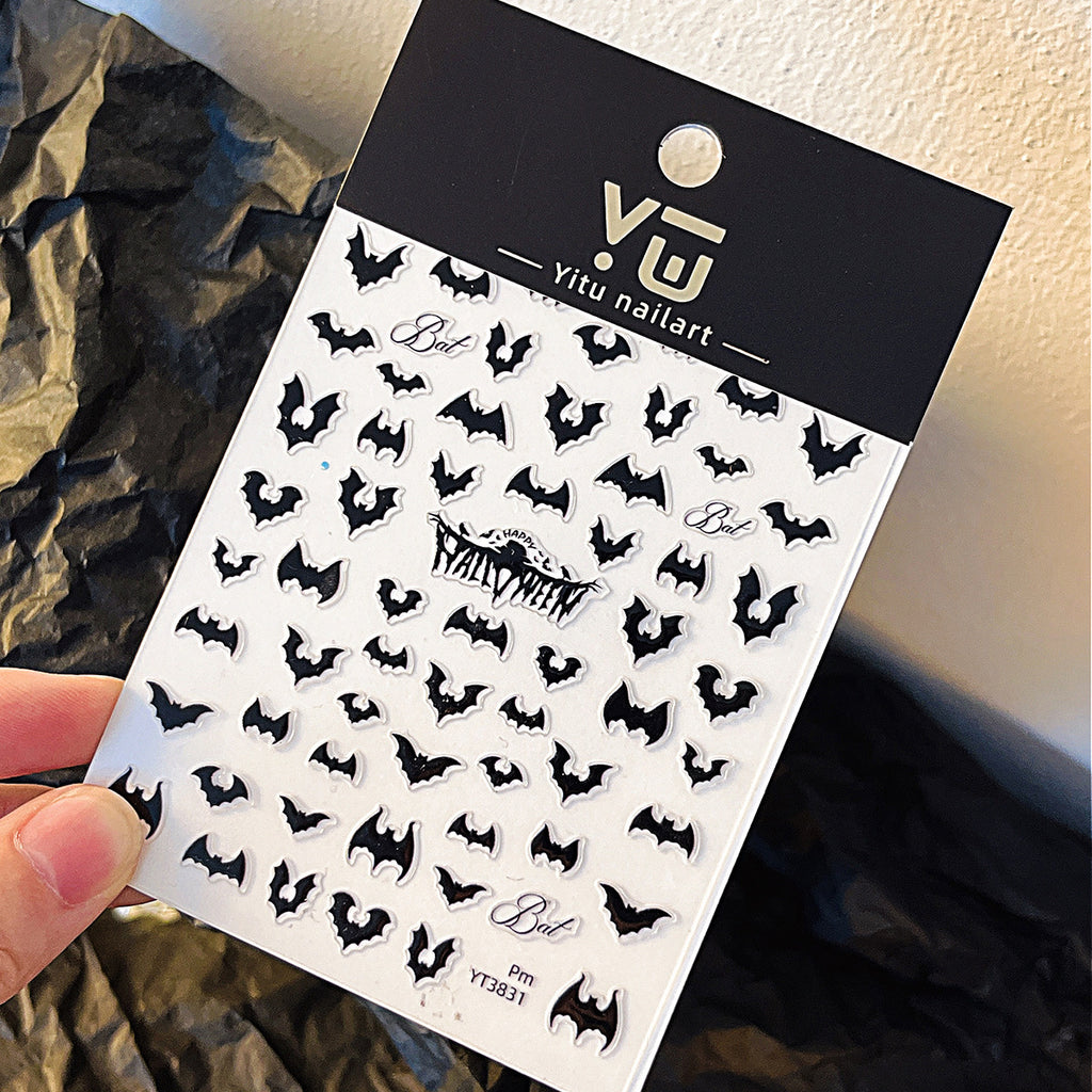 Halloween Black Bat Nail Stickers – Evil Face Self-Adhesive Nail Art Decals 