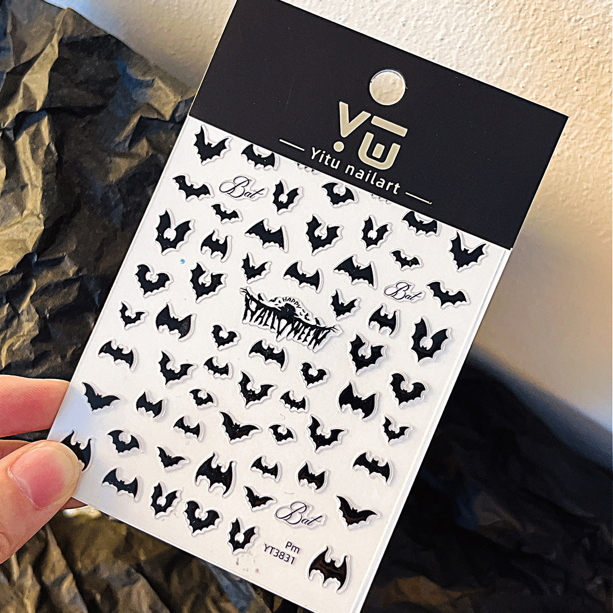 Halloween Black Bat Nail Stickers – Evil Face Self-Adhesive Nail Art Decals 