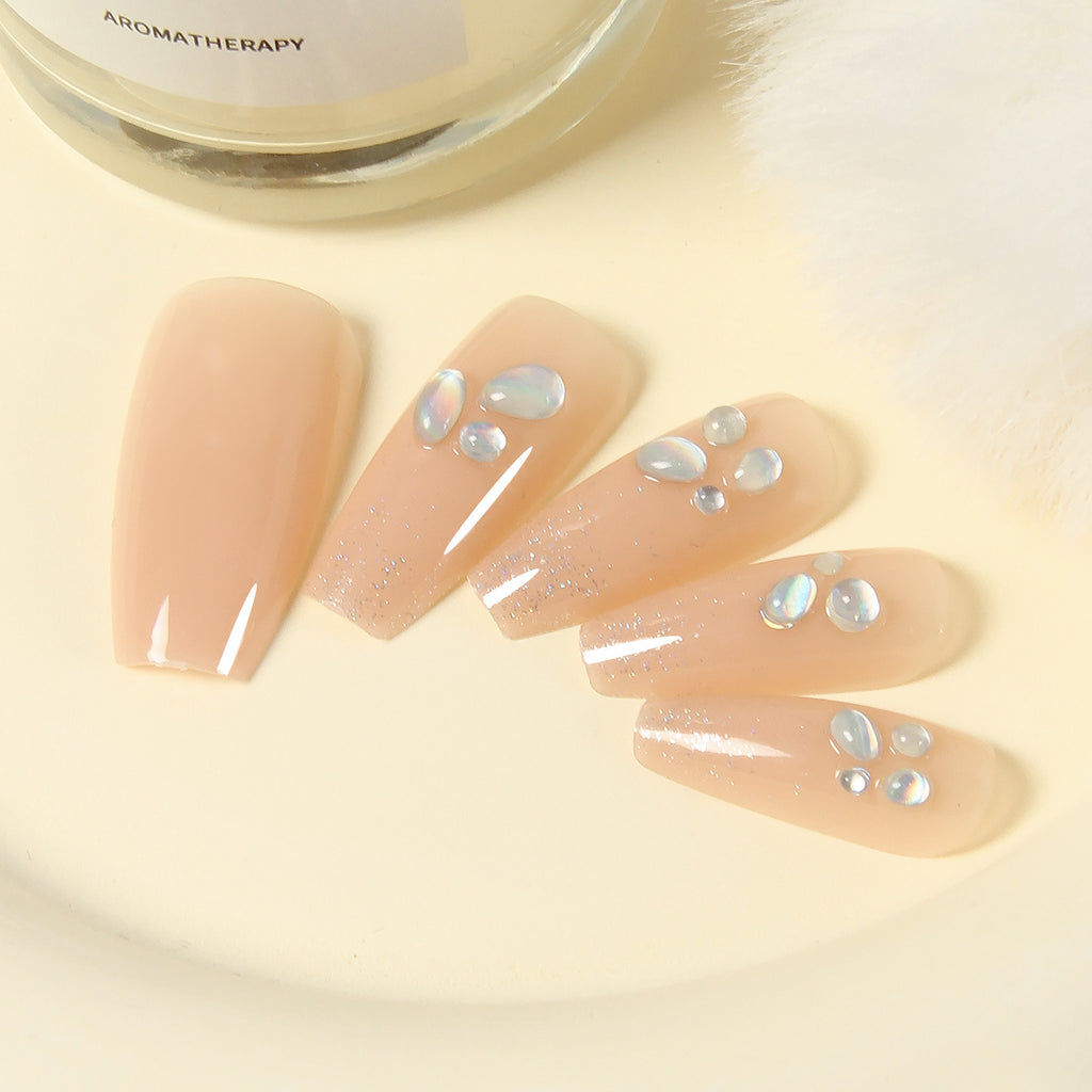 24PCS Holographic 3D Crystal Flower Ballerina Press On Nails – Laser Chrome Fake Nail Tips 