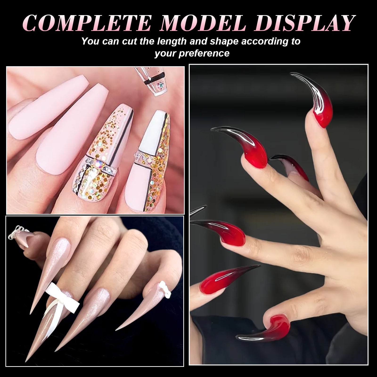 Reusable Stiletto Crystal Nail Forms – Quick Extension UV Gel &amp; Acrylic Nail Mold for DIY Manicure 