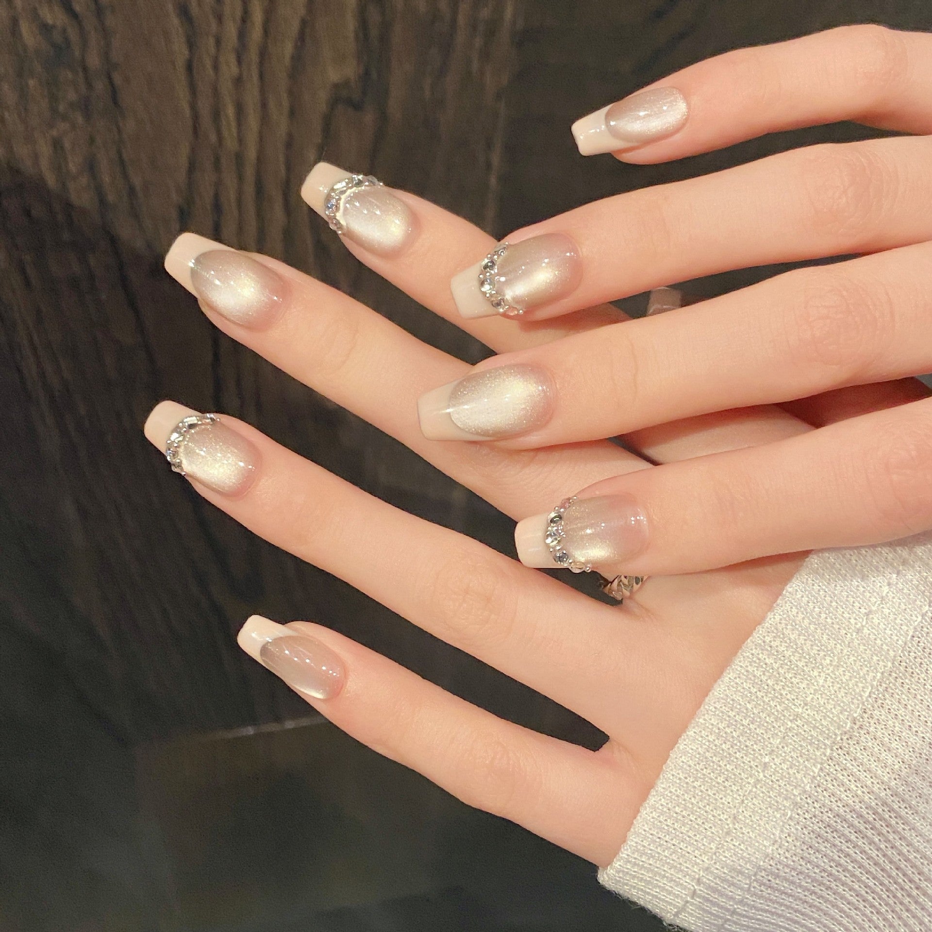 French Cat Eye Press On Nails – Short Handmade Glitter Nails