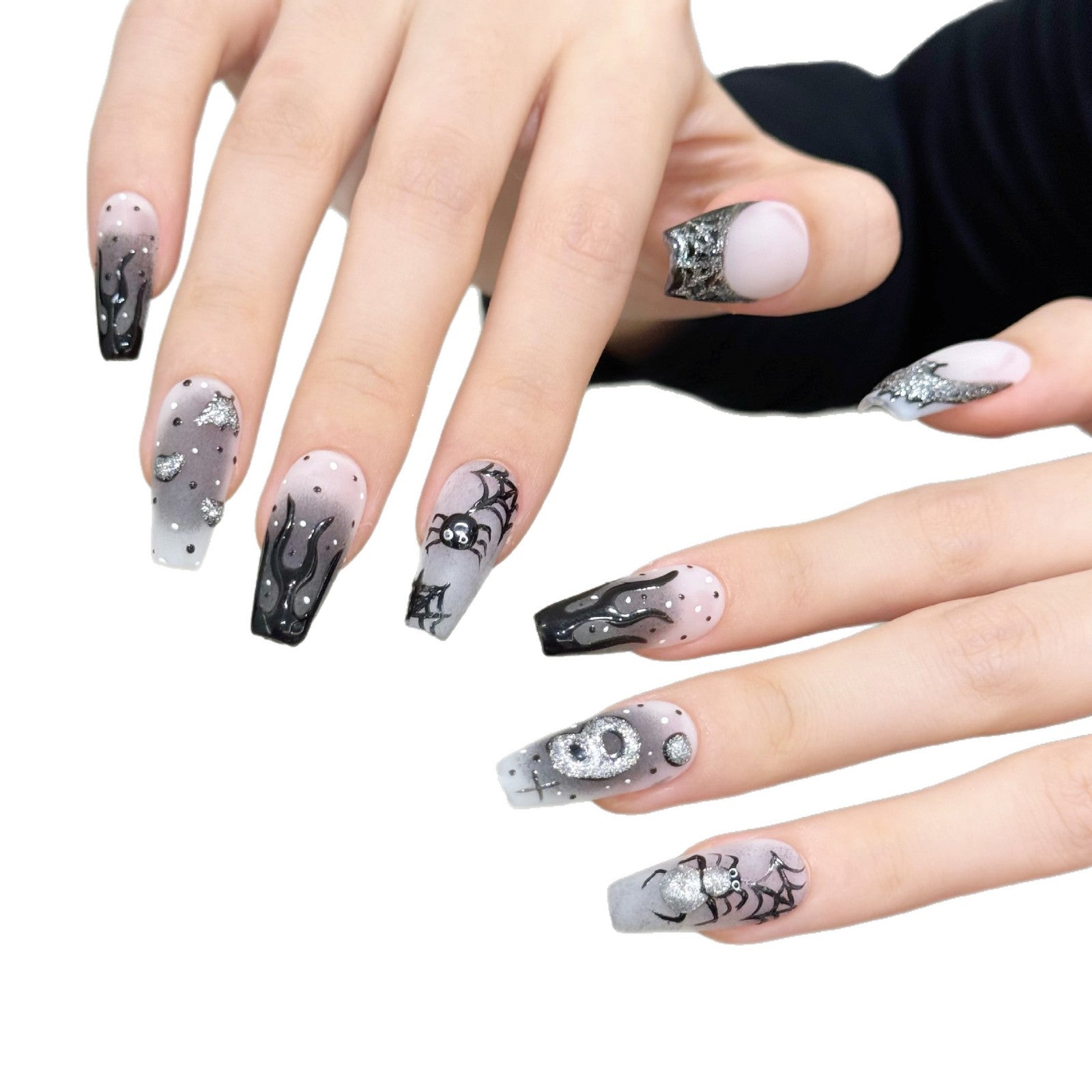 Halloween Dark Mirror Ghost Spider Press On Nails – Handmade Nail Art
