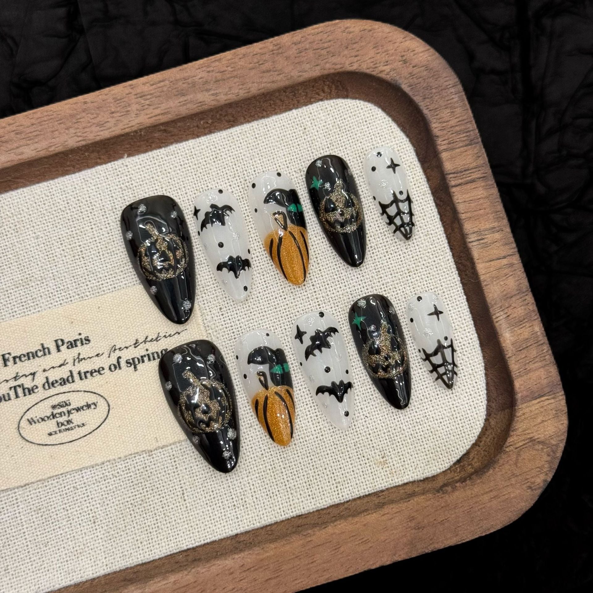Halloween Pumpkin Cat Eye Press On Nails – Cute Cartoon Demon Design