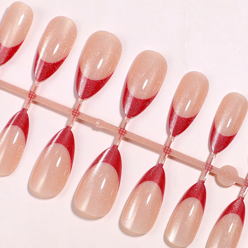 24PCS Crystal Cat Eye French Press On Nails – Reusable Detachable Nail Tips, Trendy INS Style 