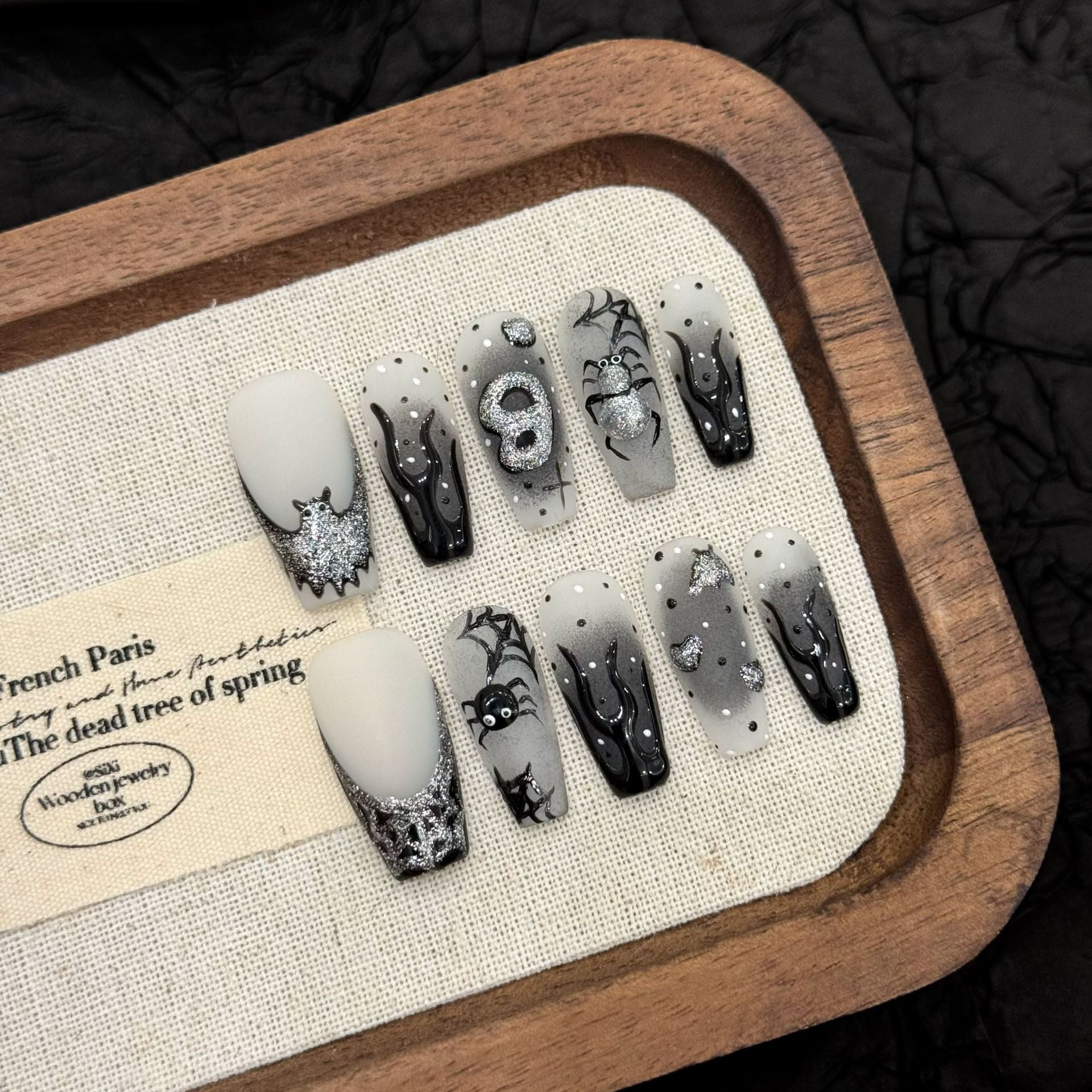 Halloween Dark Mirror Ghost Spider Press On Nails – Handmade Nail Art