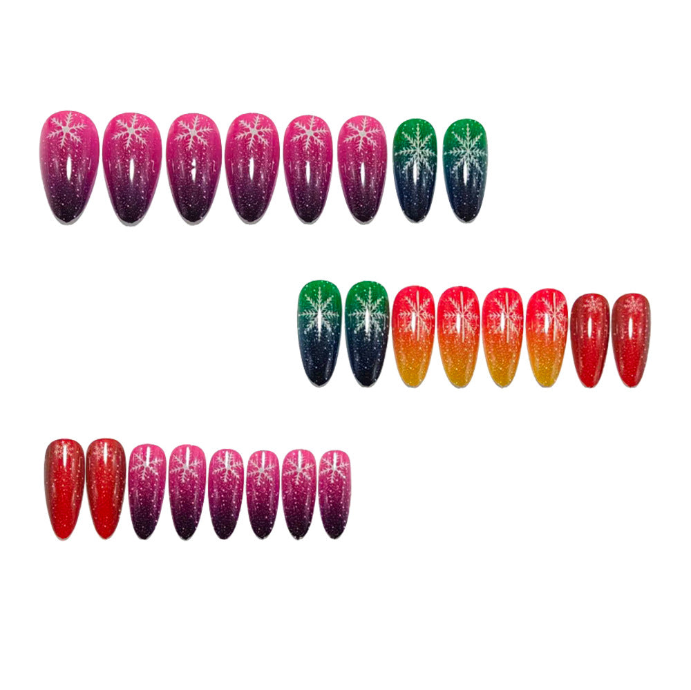 Christmas Gradient Snowflake Press On Nails – Colorful Fake Nail Tips 