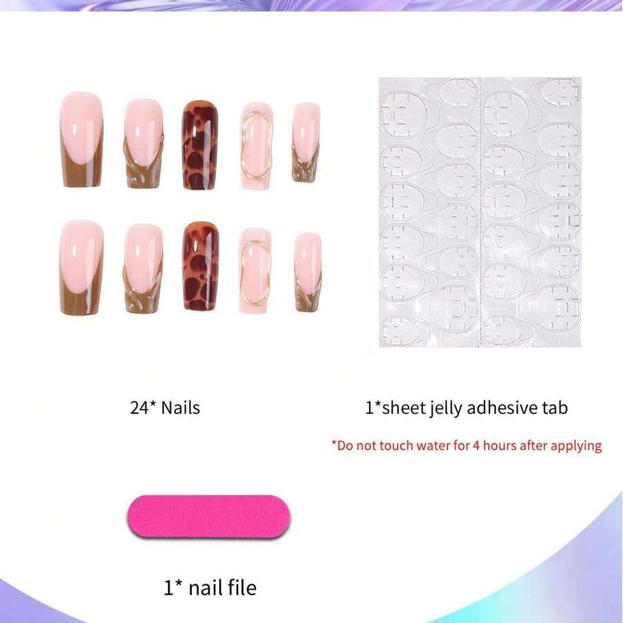 Leopard Print Press On Nails – Brown Green 3D Design 24pcs 