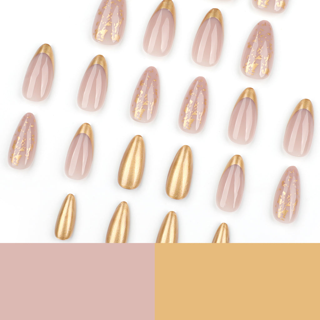 Flashing pearlescent wearable nail tips, short almond nail tips, simple European and American popular wearable false nails