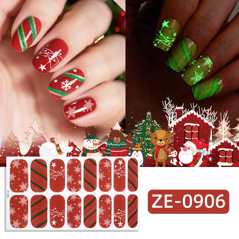 Christmas Glow Nail Polish Strips – Luminous Tree Design Nail Stickers