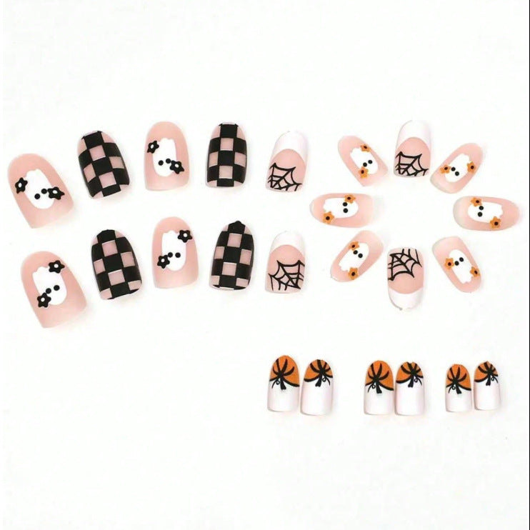 Halloween Press On Nails – 24pcs Cute Short Oval Glossy Fake Nails 