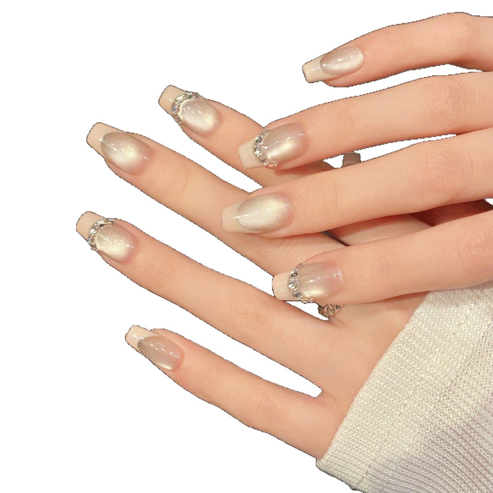 French Cat Eye Press On Nails – Short Handmade Glitter Nails