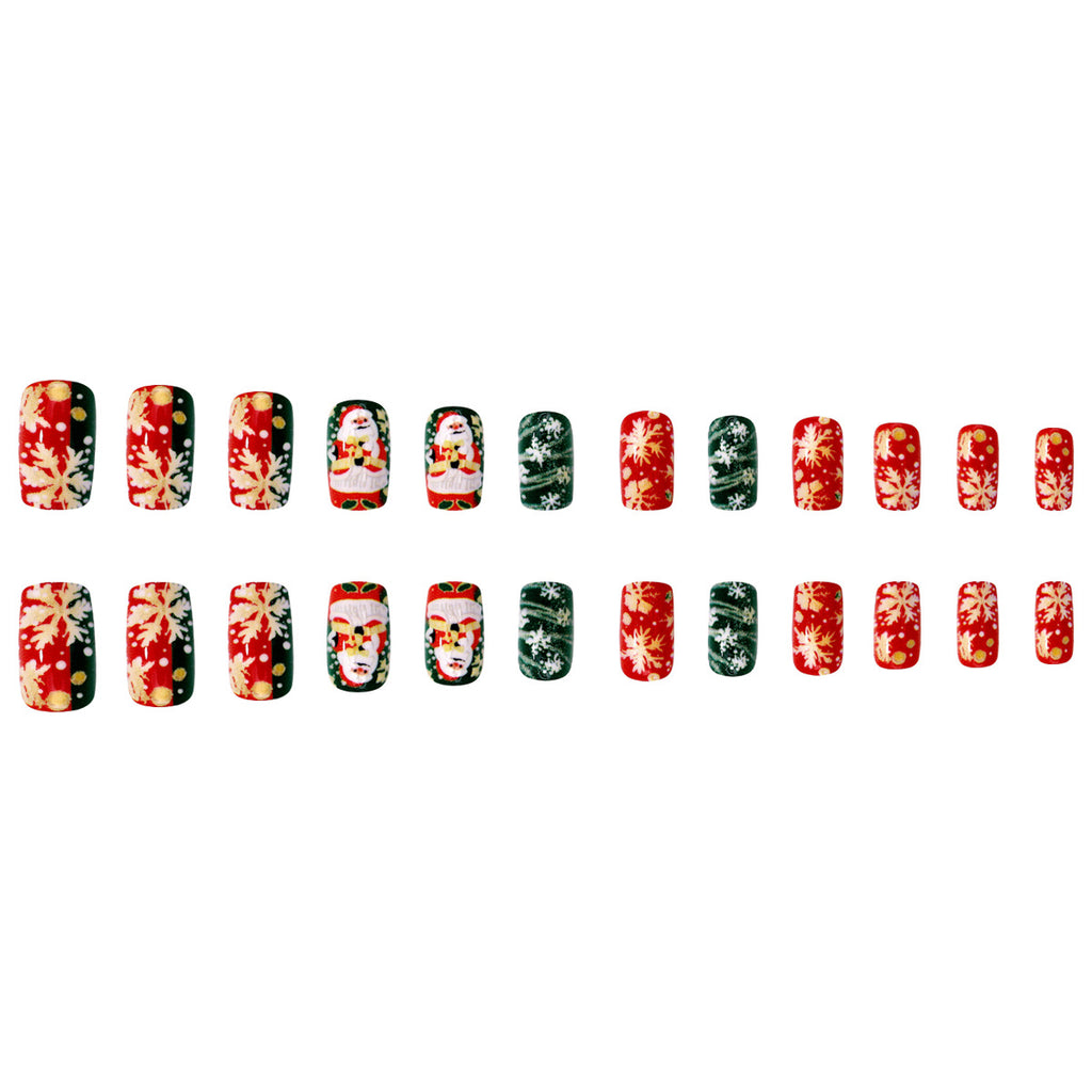 Green Christmas Press-On Nails – Santa & Snowflake Design Reusable Nail Tips