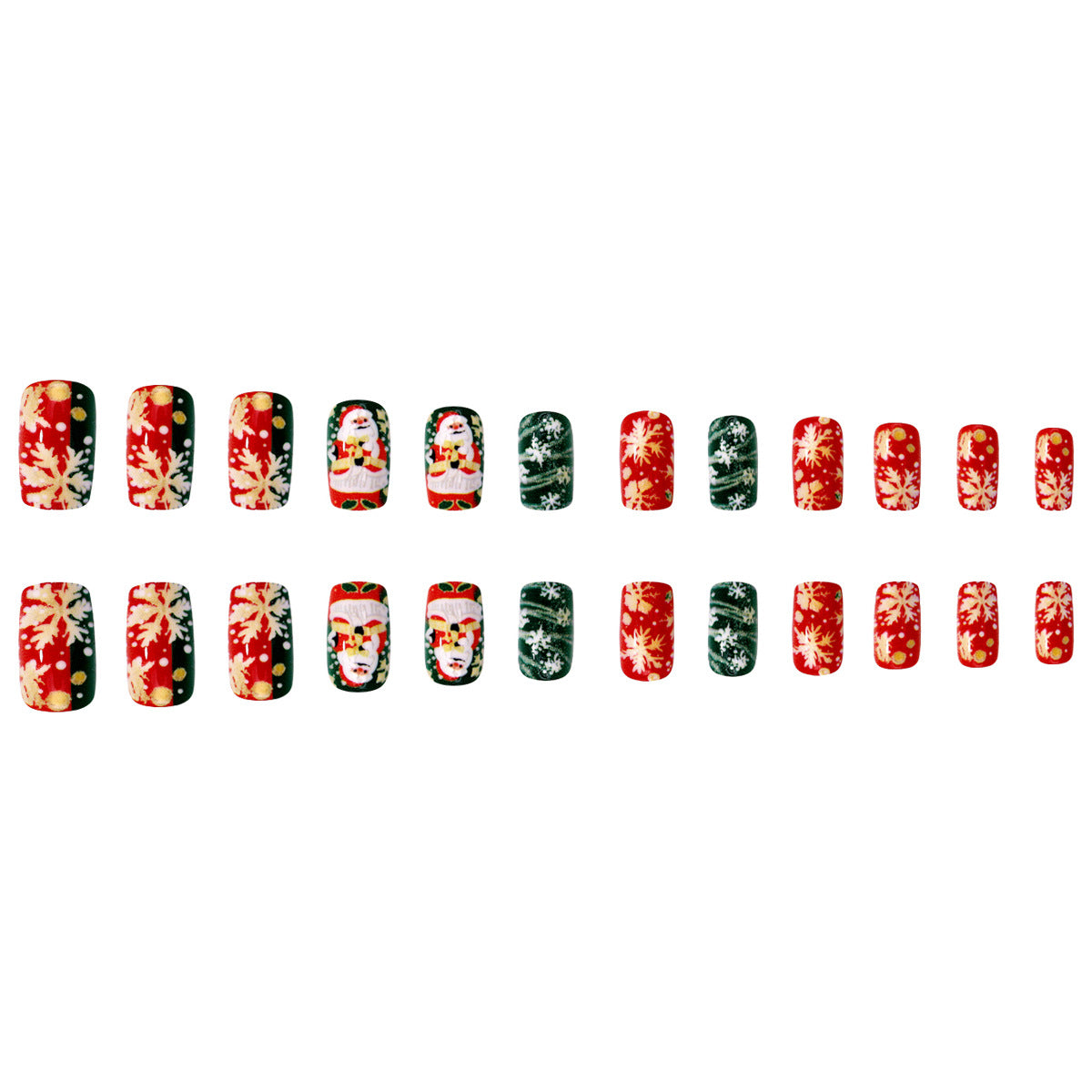 Green Christmas Press-On Nails – Santa & Snowflake Design Reusable Nail Tips