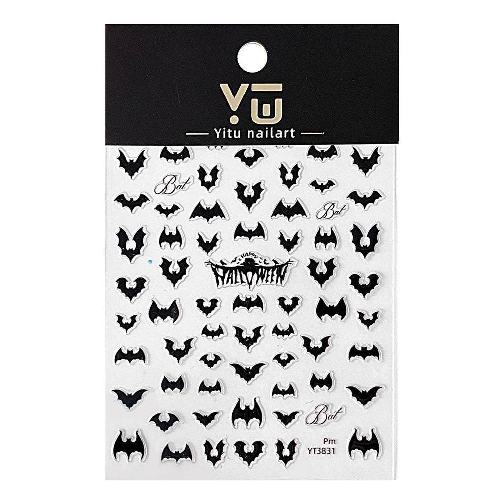 Halloween Black Bat Nail Stickers – Evil Face Self-Adhesive Nail Art Decals 
