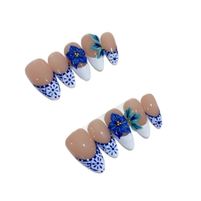 Handmade Press On Nails Autumn Winter Collection – Hand Painted Carved Design 