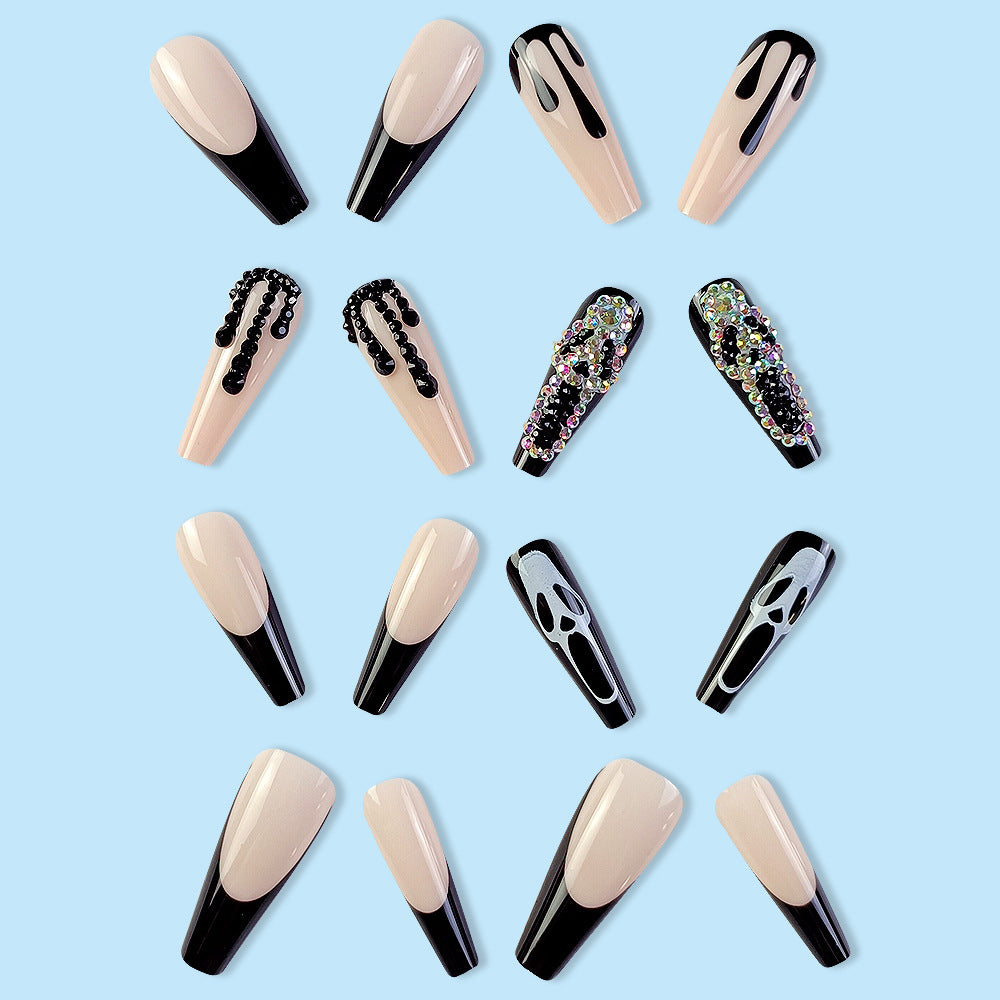 Halloween Press On Nails – 24pcs Rhinestone French Style Fake Nail Tips 