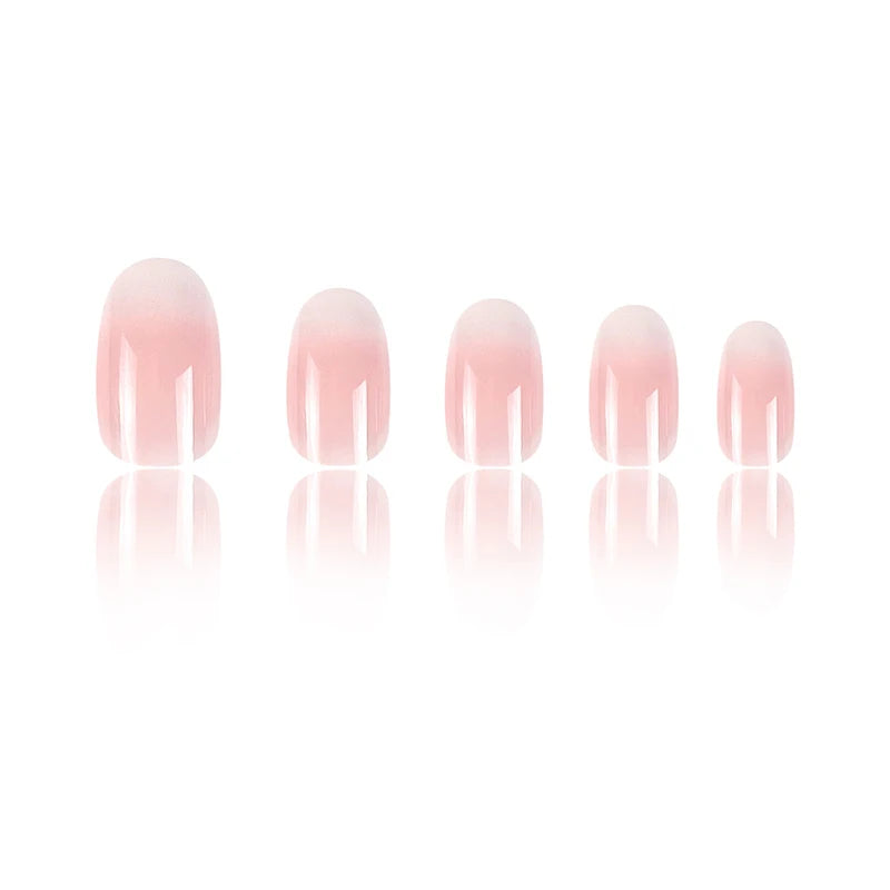 24Pcs Short Pink Oval Press-On Nails – Simple Spring Ombre Design