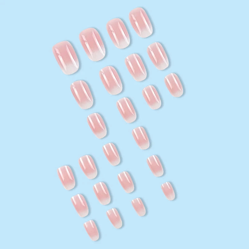 24Pcs Short Pink Oval Press-On Nails – Simple Spring Ombre Design