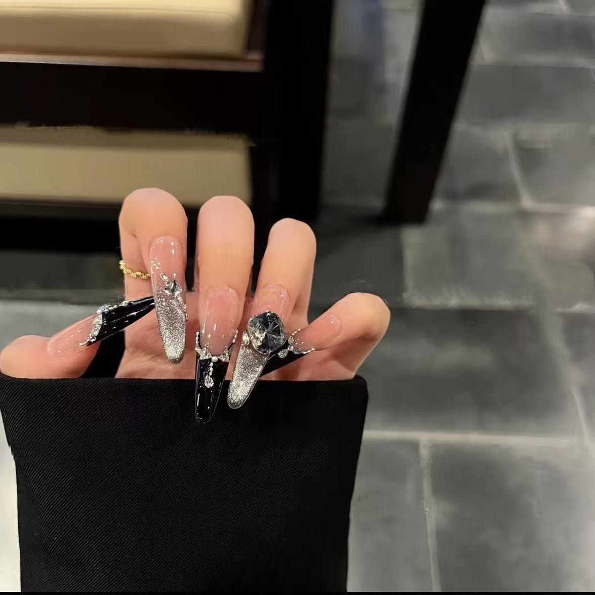 Black Chocolate Handcrafted French Gradient Press On Nails 