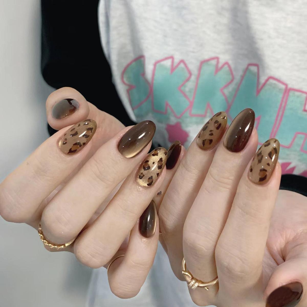 Brown Leopard Cat Eye Press On Nails – Elegant Fall & Winter Luxury Look