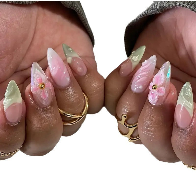 Sweet Pure Flower Wearing Armor Removable Fake Nails